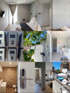 a collage of photos of a living room and a house at B&B Purple Italy in Fiumicino