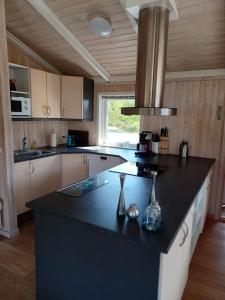 a kitchen with a black counter top in a room at Beautiful cottage on a large natural plot in Ålbæk