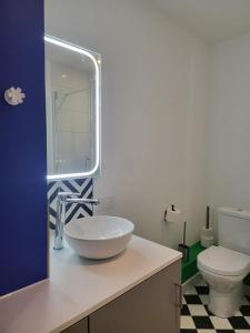a bathroom with a sink and a toilet at Les couleurs de Schiltigheim - Aux portes de Strasbourg - Parlement in Schiltigheim
