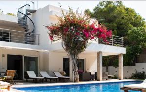 a villa with a swimming pool and a house at Wonderful Villa Cala Tarida in Sant Josep de sa Talaia