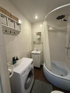 a bathroom with a washing machine and a sink at Stay in Old Town in Võru
