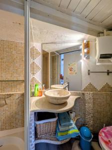 a bathroom with a sink and a mirror at Tiny house - Drap, France in Drap +23 photos