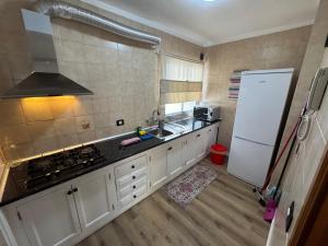 a kitchen with a sink and a refrigerator at Casa Rosales in La Orotava