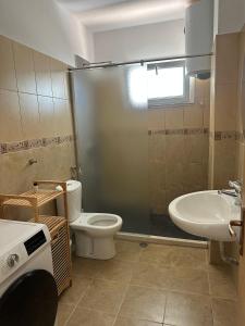 a bathroom with a toilet and a sink at Villa Del Sol in Golem +14 photos