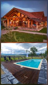 a house and a swimming pool in front of a house at Prosilva House in Topliţa