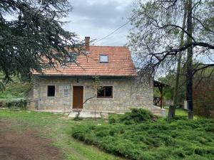 a small stone house with a red roof at Száka Kőház in Balatonfüred