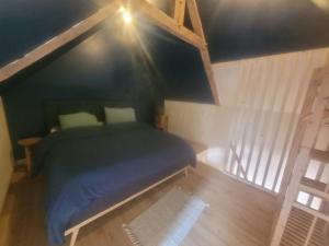 a bedroom with a bed in a attic at Maisonnette nature et sérénité in Évran