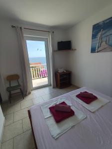 a bedroom with two beds and a large window at Foissner Apartments in Zavalatica