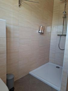 a bathroom with a shower with a white floor at Apartment Einliegerwohnung in Hagenthal-le-Haut +3 photos