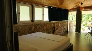 a bedroom with two beds in a room with windows at Life on Green in Himare