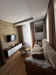 a living room with a couch and a tv at Crown TiM Villa in Vrnjačka Banja