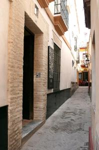 un callejón vacío en una ciudad con un edificio en Hotel Boutique Casas de Santa Cruz, en Sevilla