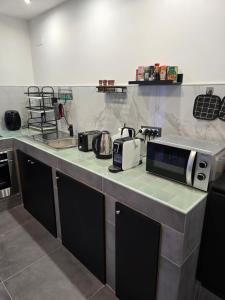 a kitchen with a counter with a toaster and a microwave at Gli Amici della Puglia 2 in Taranto