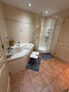 a bathroom with a tub and a shower and a sink at Tomorrowland Home in Boom +12 photos
