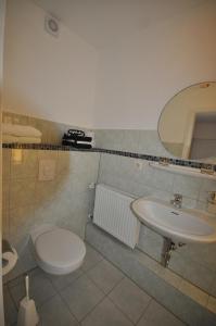 a bathroom with a toilet and a sink at Gästehaus Brinkmann am Moor in Spenge