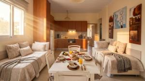a living room with a couch and a table at Laskas Apartment in Stalís +45 photos