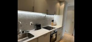 a kitchen with a sink and a counter top at Apartment Bergen Central - private balcony in Bergen +18 photos