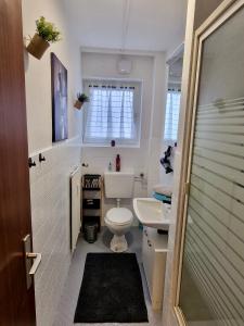 a small bathroom with a toilet and a sink at Grimm Apartment 4 in Kassel +6 photos