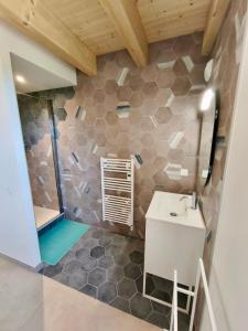 a bathroom with a sink and a shower at Gîte de la Vonne in Vimines +21 photos