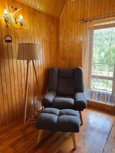 a living room with a couch and a lamp at Під Боржавою in Volovets