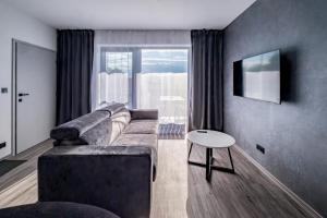 a living room with a couch and a table at Apartmány Michelle in Dolní Dunajovice