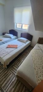 a room with three beds in a room at Maca apartmani in Utjeha
