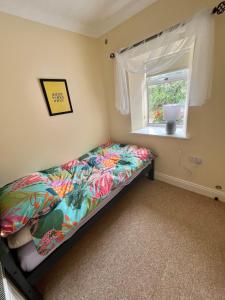 a bedroom with a bed and a window at Pegs Cottage in Clonmel