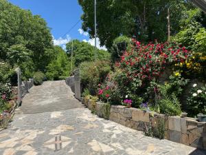 a garden with colorful flowers and a stone path at Manes in Yeghegnadzor