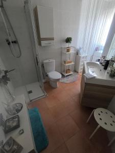 a bathroom with a shower and a toilet and a sink at Atico estudio en 1°linea Almuñecar in Almuñécar