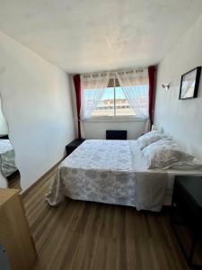a bedroom with a bed and a window at Appartement Port Marianne Montpellier in Montpellier