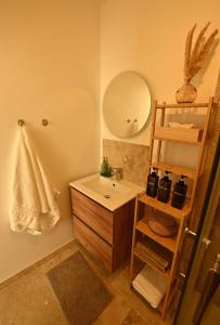 a bathroom with a sink and a mirror at Le Cocon de Pommard in Pommard