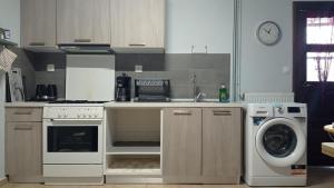 a kitchen with a washing machine and a washer at House with garden in Agria