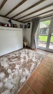a living room with a large rug on the floor at Garden View Homestay in Historic Patcham, Brighton in Brighton & Hove +24 photos
