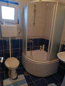 a bathroom with a tub and a toilet and a sink at Maslina in Bar