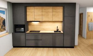 a kitchen with a sink and a stove at Wolf Apartments in Ladis