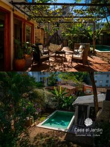 two pictures of a patio with a swimming pool at Casa El Jardín Centro Histórico in Asunción
