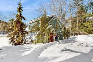a house is covered in snow in front of it at Blue Goose in Ludlow