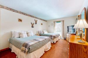 a bedroom with two beds and a television at Relaxing on the River in Lincoln
