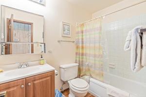 a bathroom with a toilet and a sink and a shower at Angelhaus #300 in Durango Mountain Resort +32 photos
