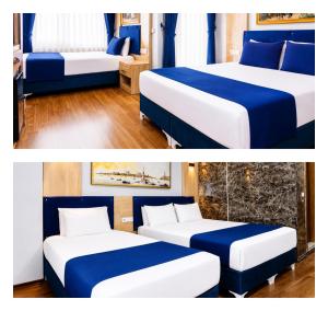 two pictures of two beds in a room at Kadirga Antik Hotel - Sultanahmet in Istanbul