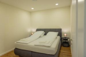 a bed in a room with two pillows on it at M4 Apartment New in Freiburg im Breisgau