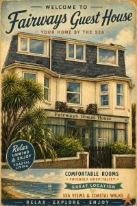 a poster of a house with a guest house at Fairways Guest House in Newquay
