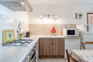 a kitchen with a stove and a microwave at Gîte La Motette Drôme Provençale in Rousset-les-Vignes +22 photos