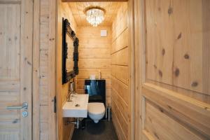 a bathroom with a sink and a toilet at Chalet Hahnenklee in Goslar +42 photos