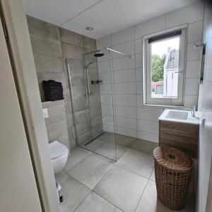 a bathroom with a shower and a toilet and a sink at Residence Oosterhout in Den Hout +8 photos