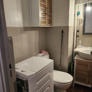 a small bathroom with a toilet and a sink at Studio avec grande terrasse in Carnon-Plage +17 photos