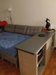 a desk with a bed in a living room at Studio avec grande terrasse in Carnon-Plage