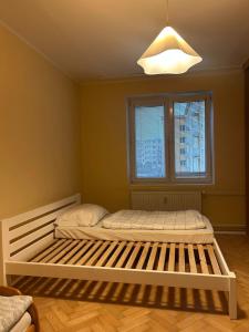 a bed in a room with a window at Your home 29 with parking in KoÅ¡ickÃ© KÃºpele