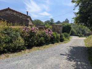 a gravel road next to a house with flowers at PASENIÑO - Aloxamento rural in Palas de Rei