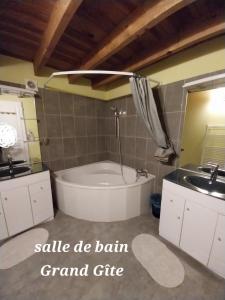 a bathroom with a bath tub and a sink at gîte 19 personnes in Rogues +15 photos